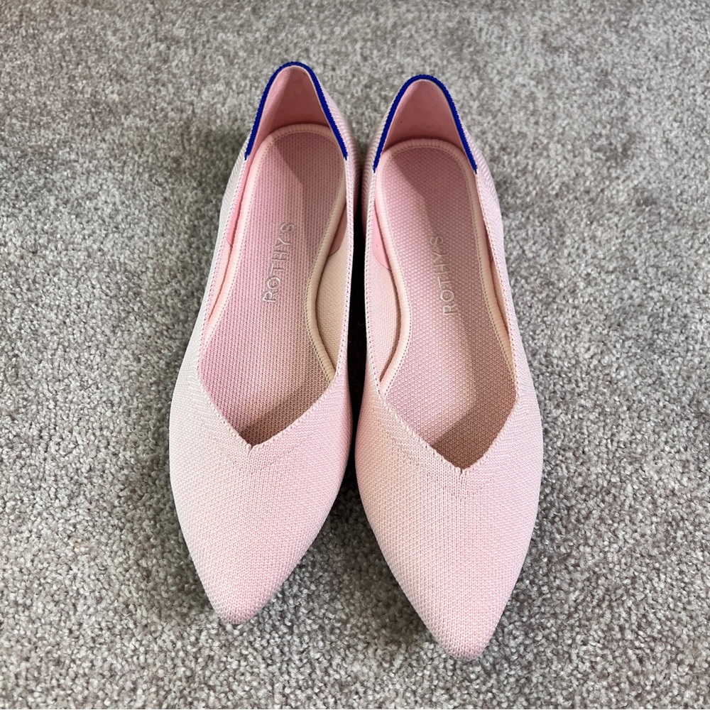 Rothy's Womens Pointed Toe Slip On Pink Ballet Flats
